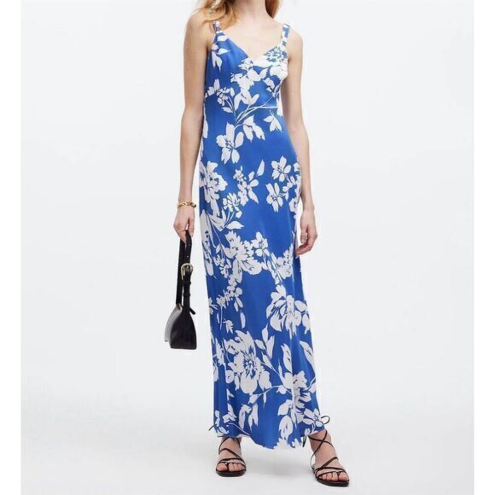 NWT Madewell Women's Blue Floral Tank Midi Dress Size 14 Spring‎ Summer
